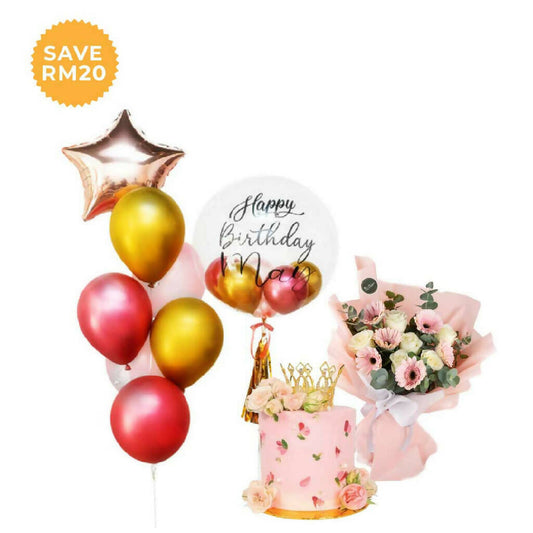 Designer Balloon+Elizabeth Floral Cake+Flower