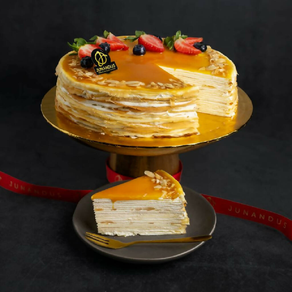 Salted Caramel Almond Crepe Cake