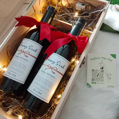 Le Wine - Customised Couple Mini Red Wine With Wooden Box