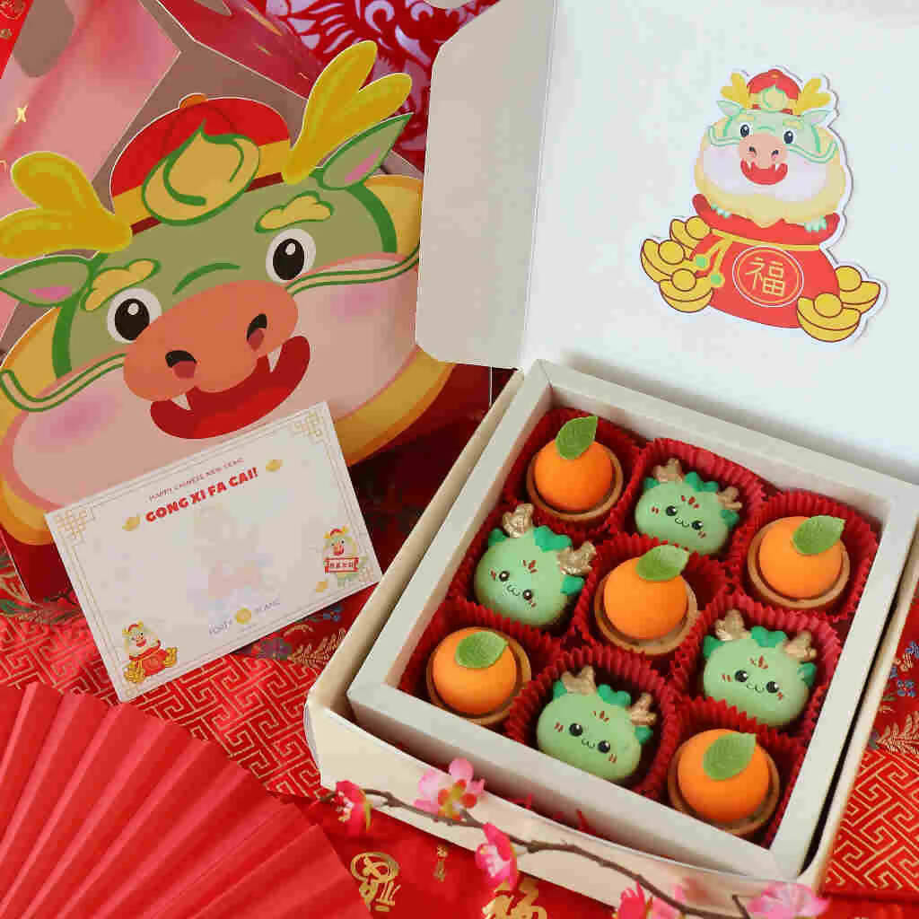 CNY Yuzu Mandarin Orange Tart & Dragon Macaron – Happy Bowz