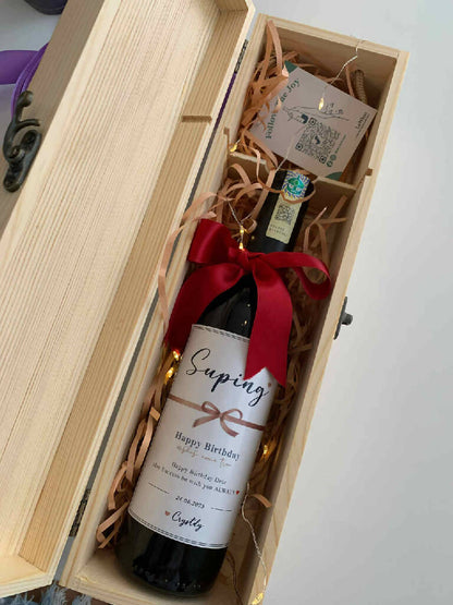 Le Wine - Customised Mini Red Wine With Wooden Box Gift Set