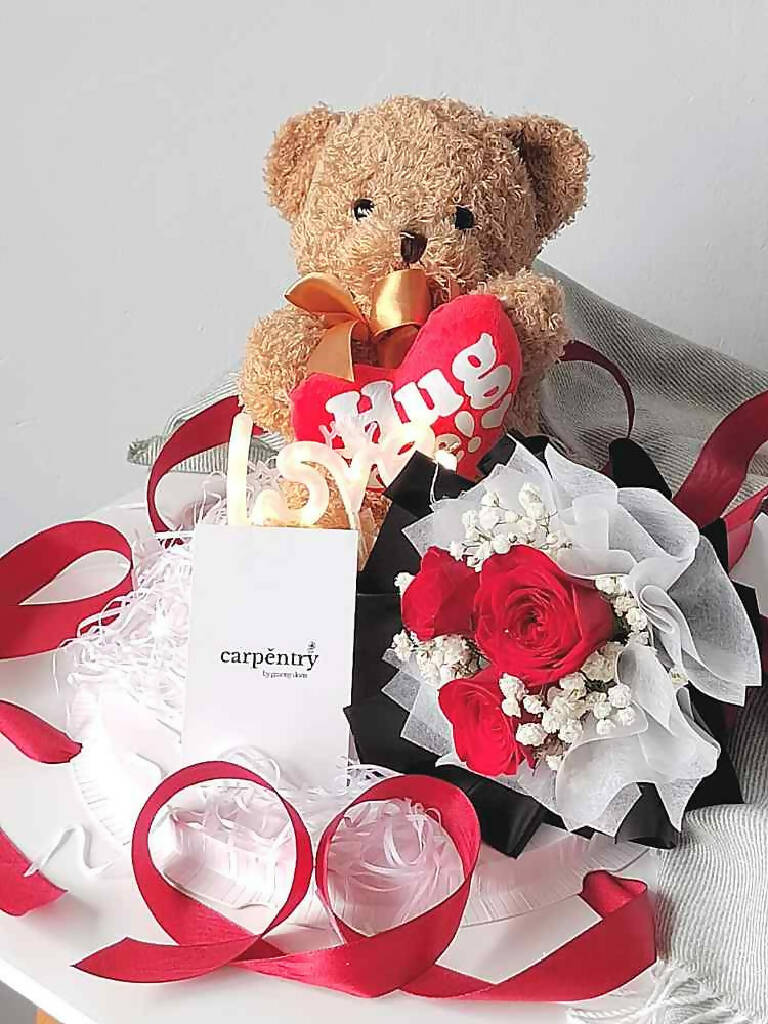 Mr. Cuddles In Red - Teddy Bear & Rose Box