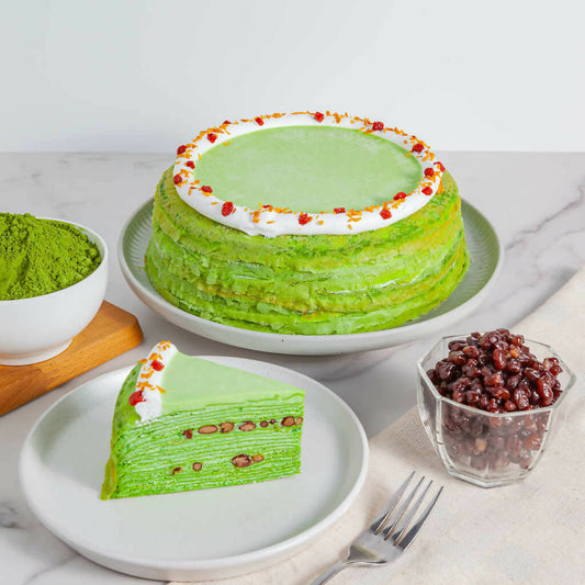 Matcha Red Bean Mille Crepe Cake 8 inch