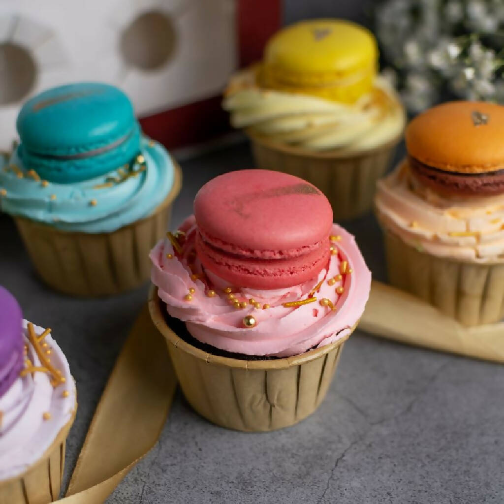 Rainbow Macarons Cupcakes