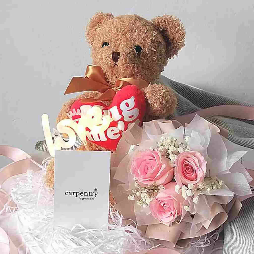 Mr. Cuddles In Pink - Teddy Bear & Rose Box