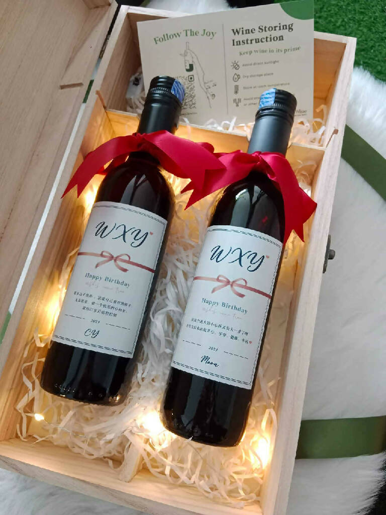 Le Wine - Customised Couple Mini Red Wine With Wooden Box